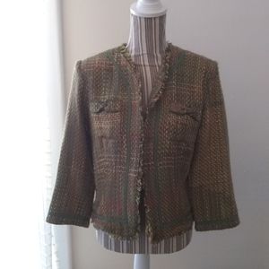 True meaning Green Tweed Open Blazer Jacket